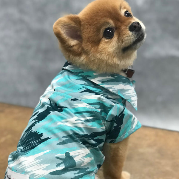 Hawaiian Shirts for Dog | Surfer Camouflage Hawaiian Dog's Hawaiian Shirt | Blue, Green
