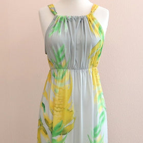 Maui Hawaiian Artist Design Fabric Halter Summer Dress, Yellow - Muumuu Outlet