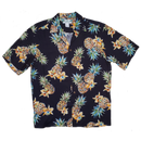 Pineapple and Orchid Vintage Inspired Rayon Hawaiian Shirt | Black - Muumuu Outlet