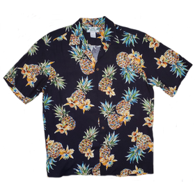 Pineapple and Orchid Vintage Inspired Rayon Hawaiian Shirt | Black - Muumuu Outlet