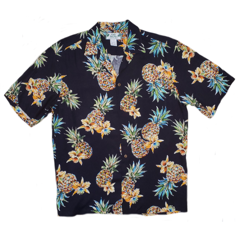 Pineapple and Orchid Vintage Inspired Rayon Hawaiian Shirt | Black - Muumuu Outlet