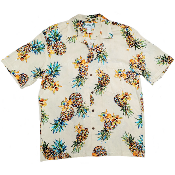 Pineapple and Orchid Vintage Inspired Rayon Hawaiian Shirt | Beige - Muumuu Outlet