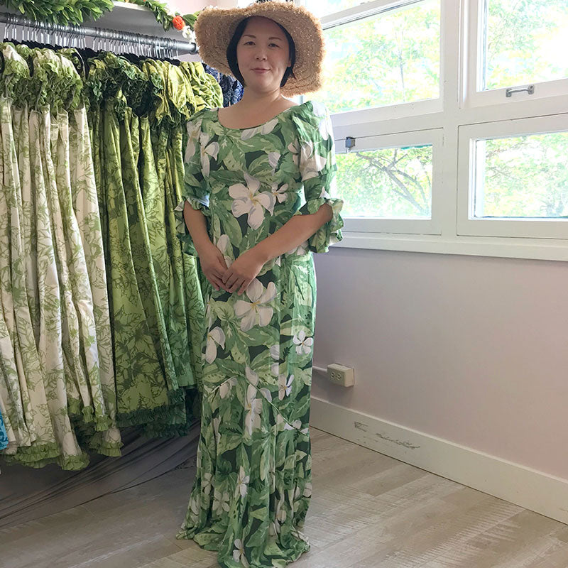 Plumeria Green Rayon Long Dress - Muumuu Outlet