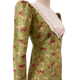 Floral Garden White Lace Trim Vintage Long Sleeve Traditional Hawaiian Dress 6761/750 - 0