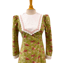 Floral Garden White Lace Trim Vintage Long Sleeve Traditional Hawaiian Dress 6761/750-4