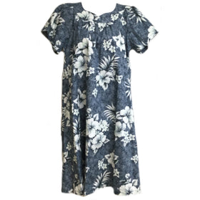 White Hibiscus Grey Muumuu Dress - 0