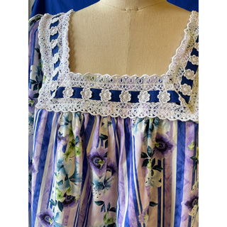 Purple Stripe Muumuu with Floral Print with Lace | Large Size Dress 8891