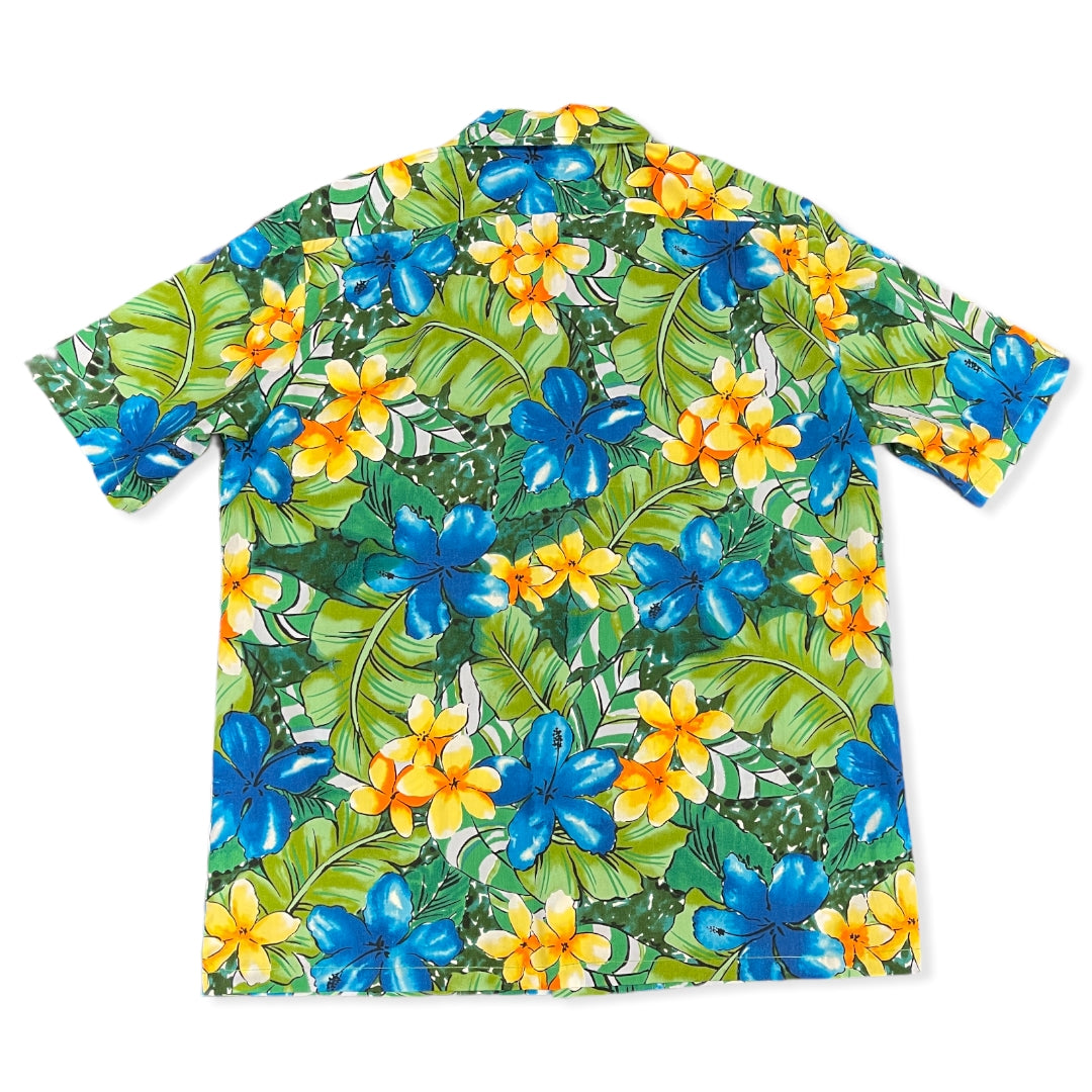 Colorful Water Color Hibiscus Print Hawaiian Shirt | Blue - 0