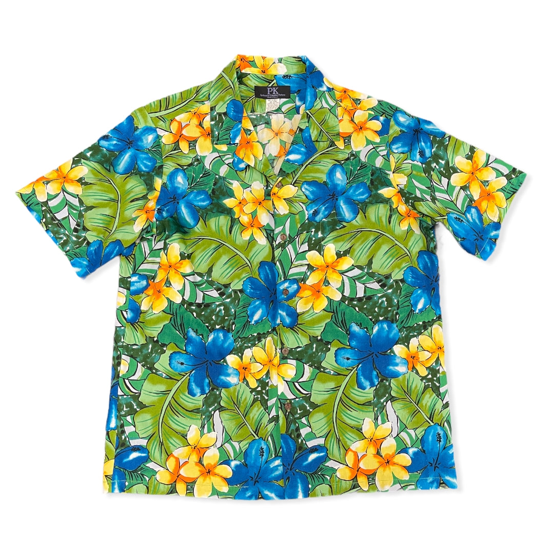 Colorful Water Color Hibiscus Print Hawaiian Shirt | Blue