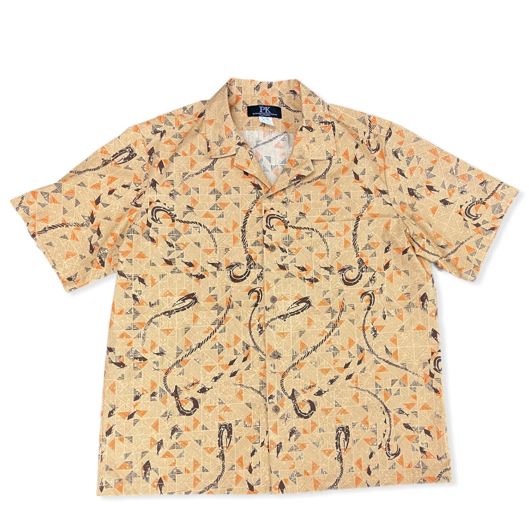 Fish Hook Lucky Print Hawaiian Shirt | Bronze