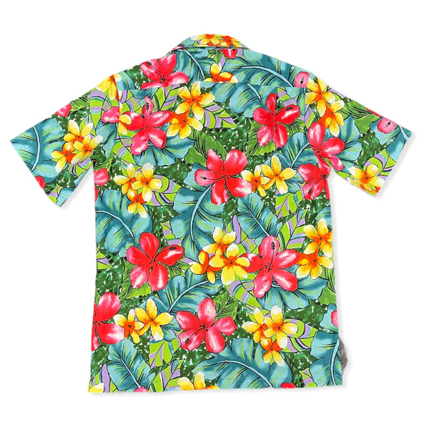 Colorful Water Color Hibiscus Print Hawaiian Shirt | Pink and Blue