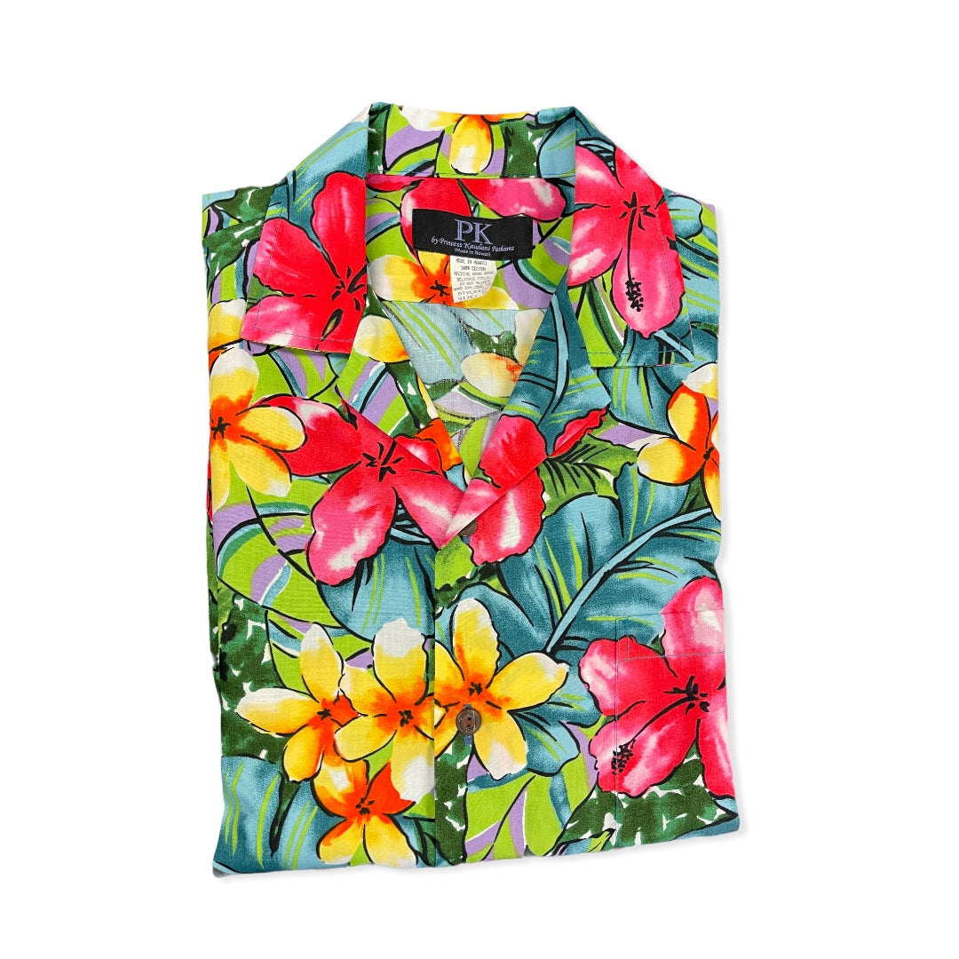 Colorful Water Color Hibiscus Print Hawaiian Shirt | Pink - 0