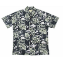 Hawaiian Kayak & Hibiscus Reverse Cotton Aloha Shirt | Black, Blue - Muumuu Outlet
