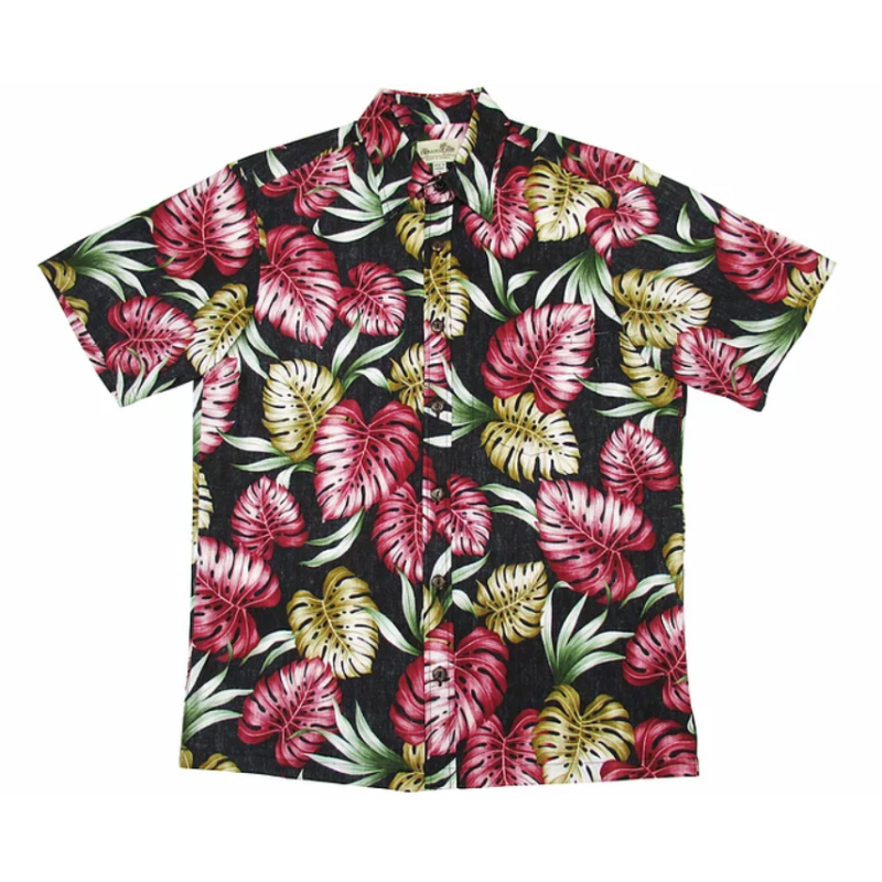 Black Monstera Leaf Hawaiian Shirt | Black and Red - Muumuu Outlet