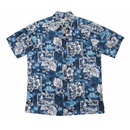 Hawaiian Kayak & Hibiscus Reverse Cotton Aloha Shirt | Black, Blue - Muumuu Outlet