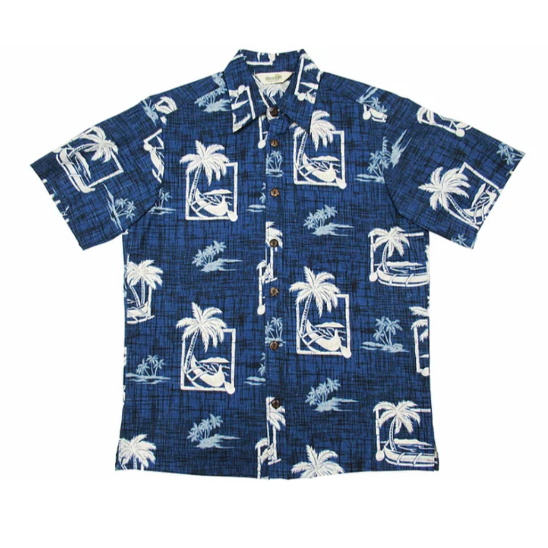 Hatch Pattern Palm Tree and Boat Hawaiian Shirt - Muumuu Outlet