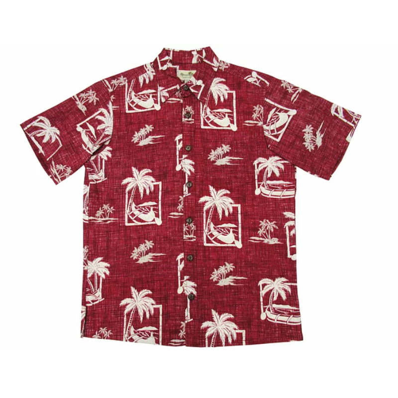 Hatch Pattern Palm Tree and Boat Hawaiian Shirt - Muumuu Outlet