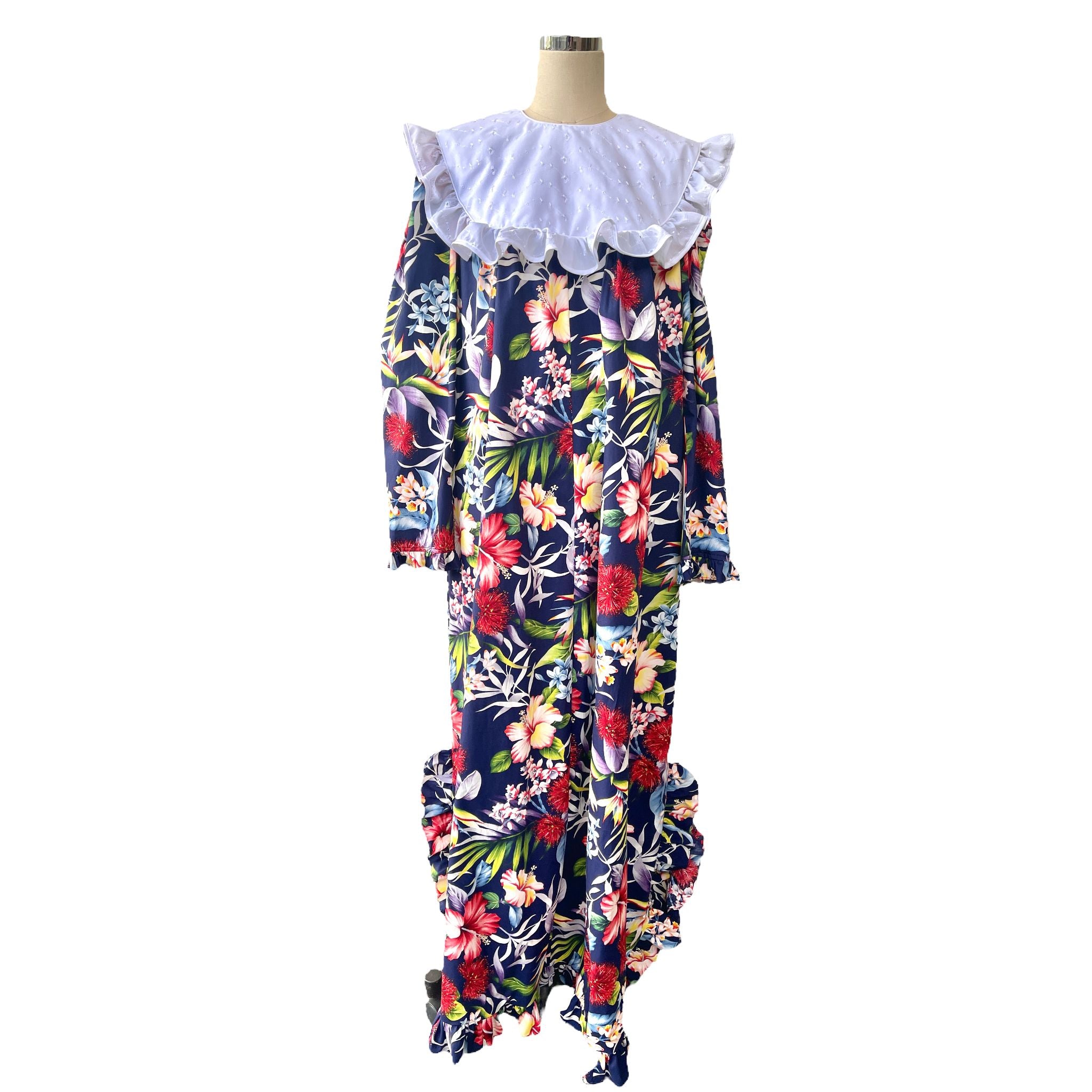 Ohia Lehua Hawaiian Flower Navy Traditional Muumuu - Plus Size Dress 464