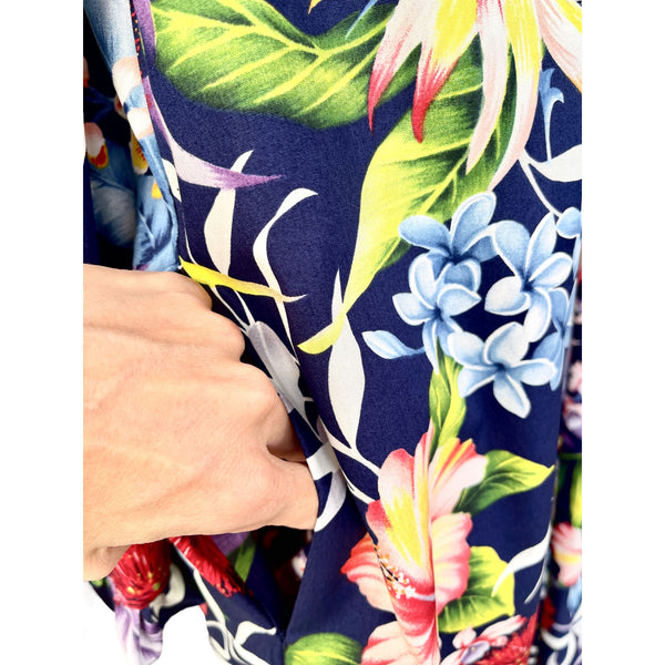 Ohia Lehua Hawaiian Flower Navy Traditional Muumuu - Plus Size Dress 464
