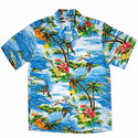Surfing Wave and Ukulele Fun Print Aloha Shirt-Coral, Blue, Navy