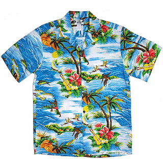 Buy blue Surfing Wave and Ukulele Fun Print Aloha Shirt-Coral, Blue, Navy