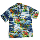 Surfing Wave and Ukulele Fun Print Aloha Shirt-Navy-2