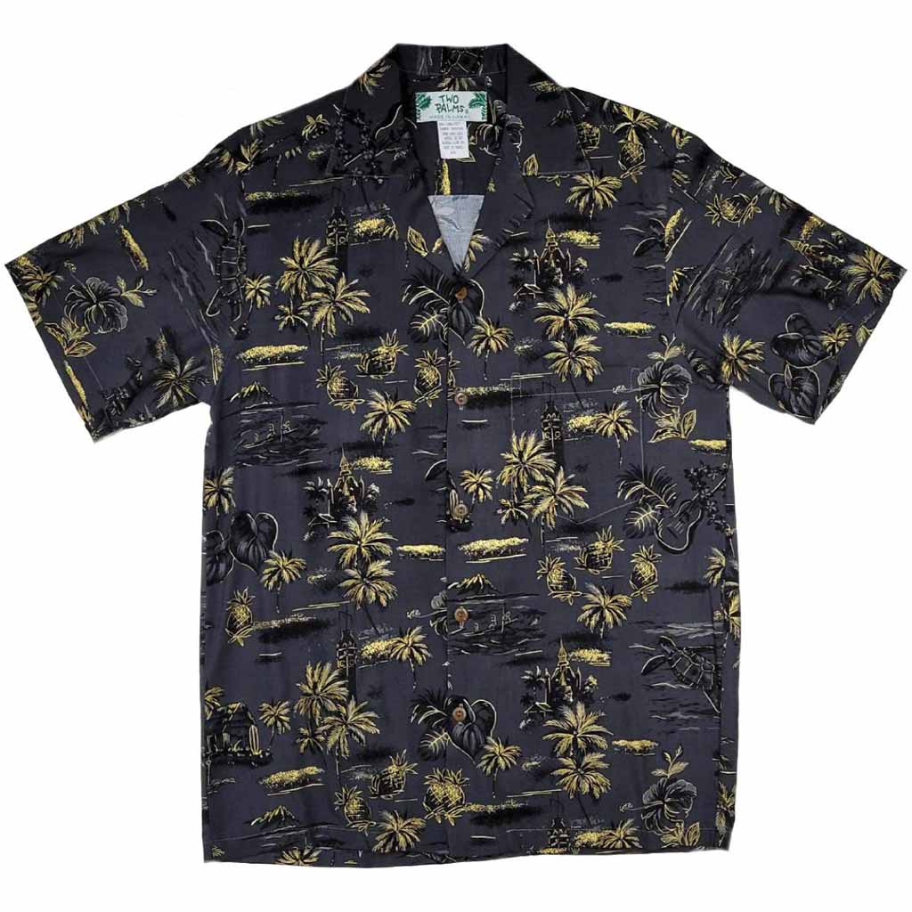 Buy grey Old Hawaiian Retro Print with Pineapple and Palm Tree Shirt- Orange