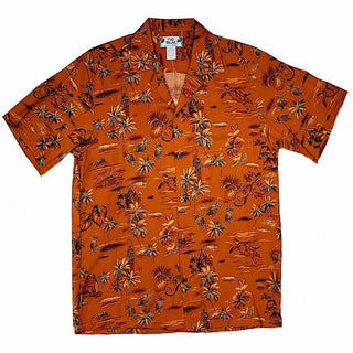 Buy orange Old Hawaiian Retro Print with Pineapple and Palm Tree Shirt- Orange