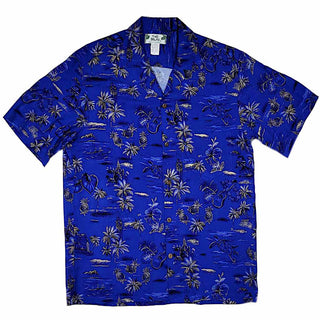 Buy royal-blue Old Hawaiian Retro Print with Pineapple and Palm Tree Shirt- Orange