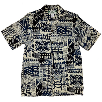 Polynesian Print Rayon Hawaiian Shirt | Navy - Muumuu Outlet