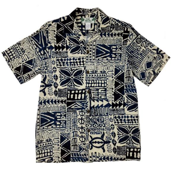 Polynesian Print Rayon Hawaiian Shirt | Navy - Muumuu Outlet