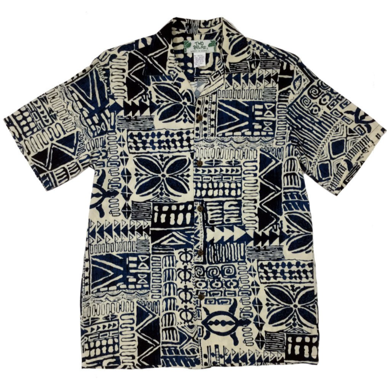 Polynesian Print Rayon Hawaiian Shirt | Navy - Muumuu Outlet