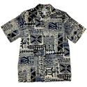 Polynesian Print Rayon Hawaiian Shirt | Navy - Muumuu Outlet