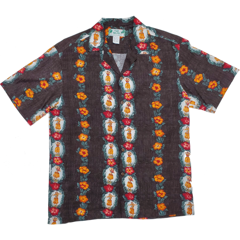 Hula Girl Vintage Inspired Rayon Hawaiian Shirt | Black - Muumuu Outlet