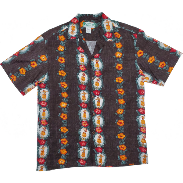 Hula Girl Vintage Inspired Rayon Hawaiian Shirt | Black - Muumuu Outlet