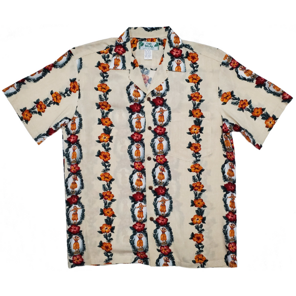 Hula Girl Vintage Inspired Rayon Hawaiian Shirt | White - Muumuu Outlet