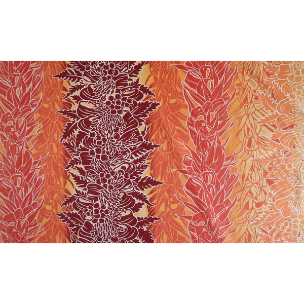 Lei Flower Print Hawaiian Fabric | Dark Red/Orange PC071O - Muumuu Outlet