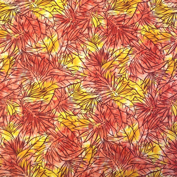Dancing Leaf Orange Hawaiian Fabric - Muumuu Outlet