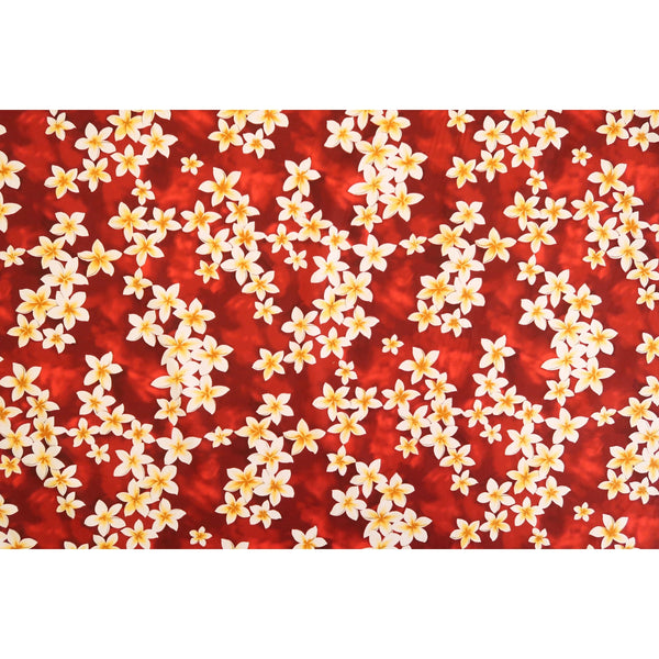 Red Plumeria  100% Cotton Hawaiian Fabric, Dark Red RC C003R - Muumuu Outlet