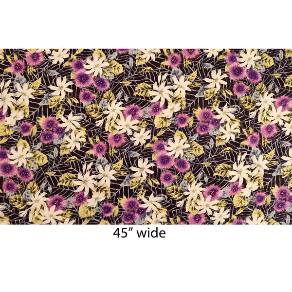 Misty Ohia Lehua and Tiare Hawaiian 100% Cotton Fabric-Purple PC045PU - Muumuu Outlet