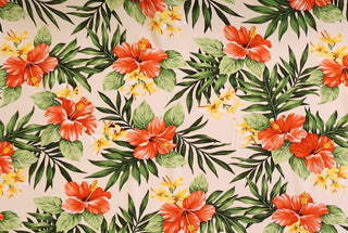Paradise Hibiscus Rayon Hawaiian Fabric - Beige - Muumuu Outlet