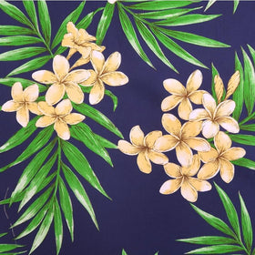Plumeria All-over Non-Iron Fabric / Navy - Muumuu Outlet