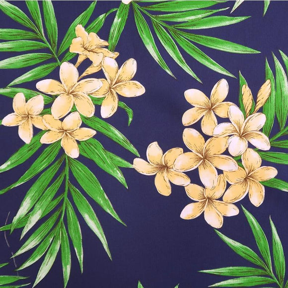Plumeria All-over Non-Iron Fabric / Navy - Muumuu Outlet