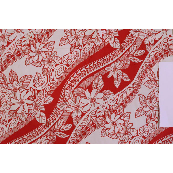 Polynesian Tribal Flower 100% Cotton Fabric-Red C033R - Muumuu Outlet