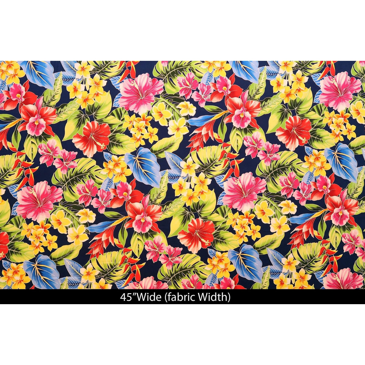 Blue Anthurium and Orchid Hawaiian Fabric | BLACK - Muumuu Outlet