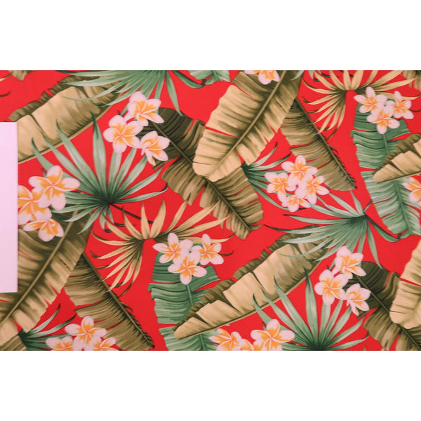 Plumeria Rayon Hawaiian Fabric - Red R102R - Muumuu Outlet