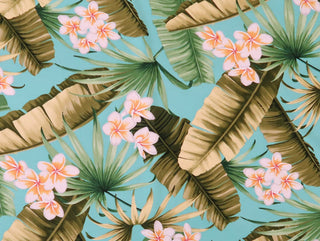 Plumeria Rayon Hawaiian Fabric - Turquoise R104T - Muumuu Outlet