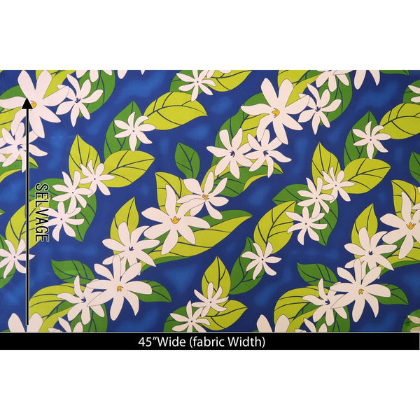 Tiare Floral Hawaiian Fabric | Blue PC099B - Muumuu Outlet