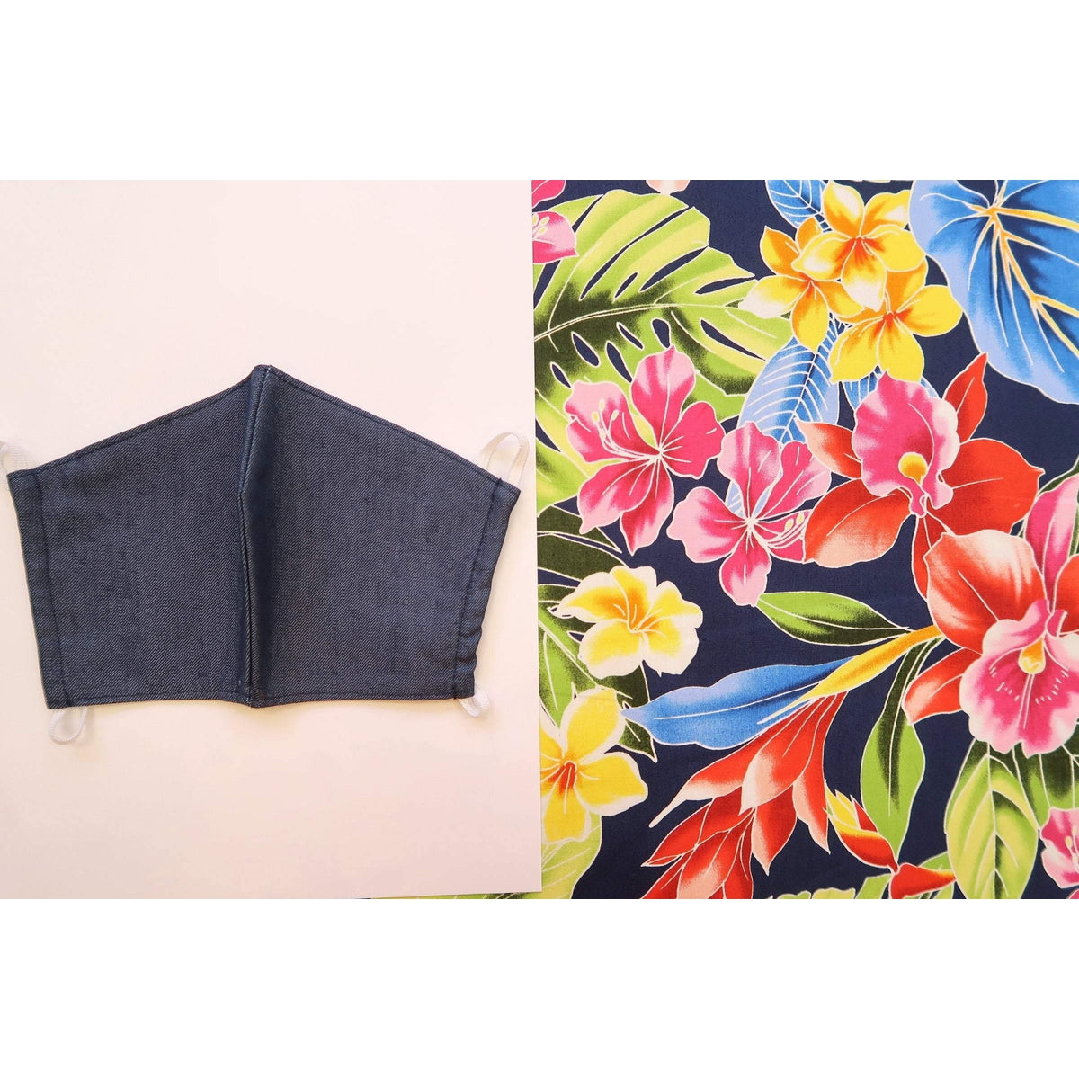 Blue Anthurium and Orchid Hawaiian Fabric | BLACK - Muumuu Outlet