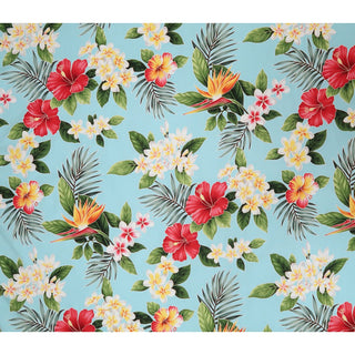 Paradise Hibiscus & Plumeria Hawaiian Fabric - Sky Blue C111T - Muumuu Outlet
